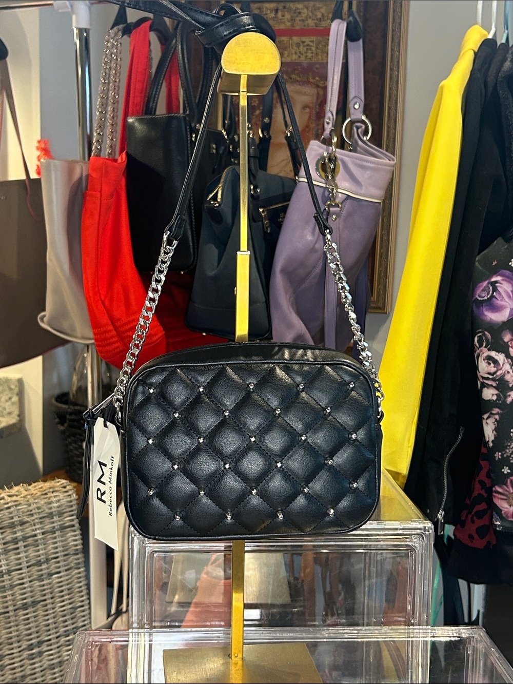 Rebecca Minkoff Quilted Black Diamond Crossbody/Chain Strap 7.5”x 2”x 5.25” NWT